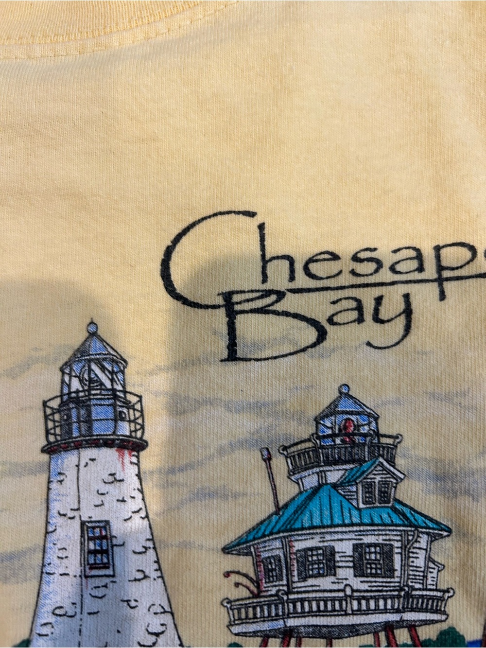 Chesapeake Bay Lighthouses T-Shirt Mens XL Yellow 100% Cotton Graphic Tee - Picture 4 of 11